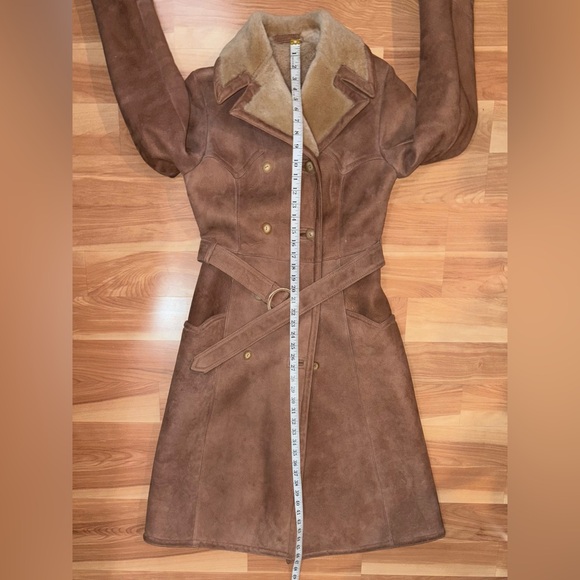 Vintage 70s Abercrombie & Fitch Tan Penny Lane Lamb Shearling Trench Coat Sz S/M - Picture 10 of 16